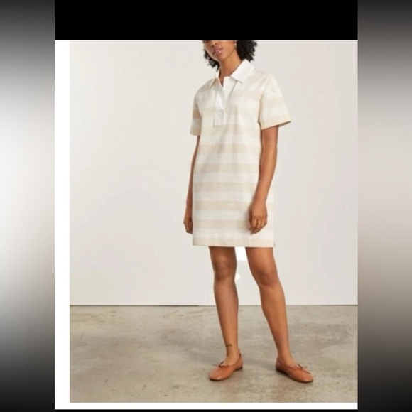 Everlane Dresses & Skirts - NWT Everlane The Organic Cotton Polo Dress Tan White Stripe Size Medium
